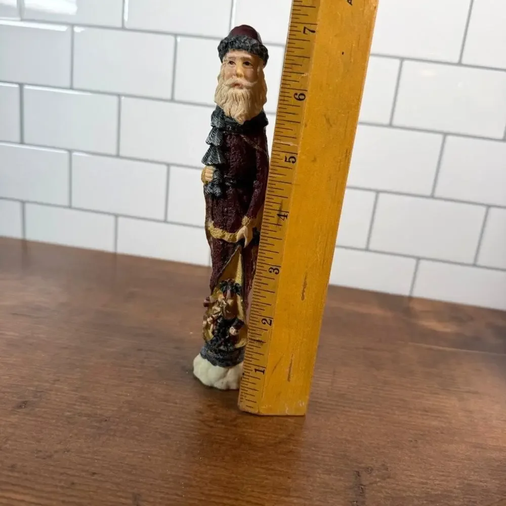 Vintage 1990s Pencil Santa Claus Resin Figurine With Toy Bag